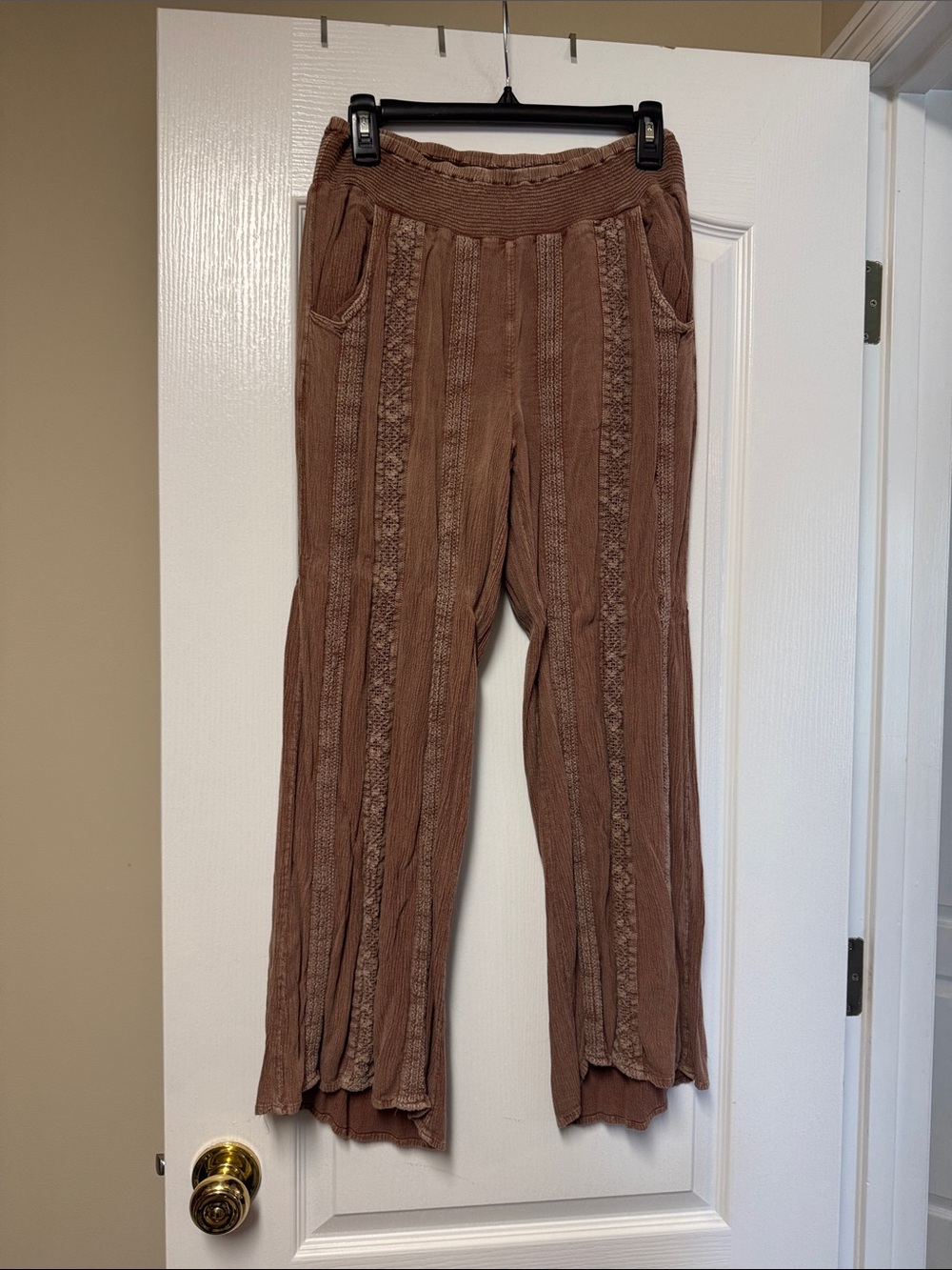 Studio West Brown Textured Wide-Leg Pull-On Pants